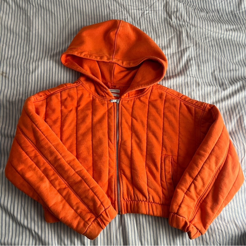 Urban Outfitters Neon Orange Cropped Hooded Jacket